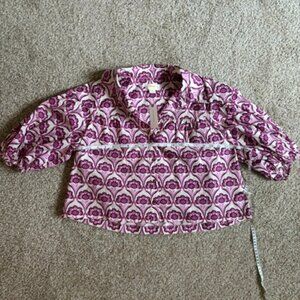 NWT Anthro Maeve Patterned Maximalist Button Down Balloon Sleeve Size Med